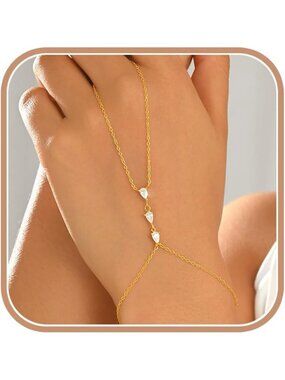 Elegant 925 Sterling Silver Teardrop CZ Hand Chain Bracelet for Women